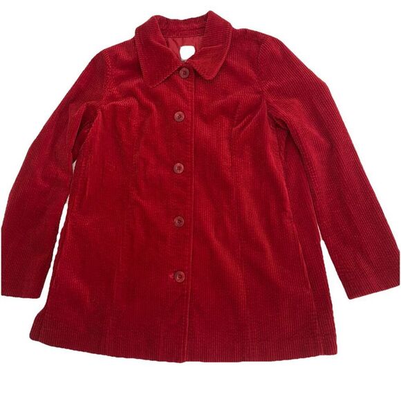 J Jill Corduroy Red Corduroy Chore Barn Shirt Jacket Women's Small Pockets - Picture 2 of 14